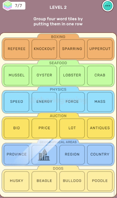 Wordle Connections-Connect Word Level 2 walkthrough with word grouping strategy and solution